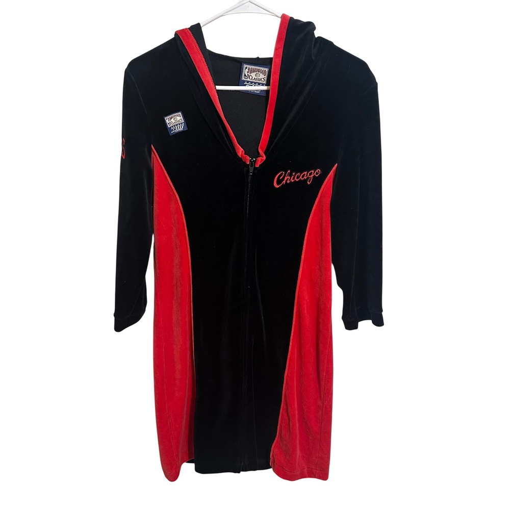 G-III Chicago Bulls Womens L/XL Black Red Zip Velour Hoodie Dress Outdoor‎ NBA